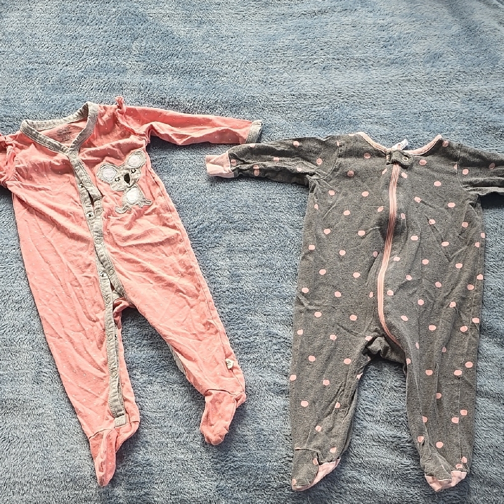 Salmon Pink and Taupe Footies with Starry Patterns